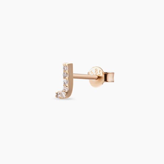 Diamond Rose Gold J Letter Mini Single Earring - Nev Jewellery