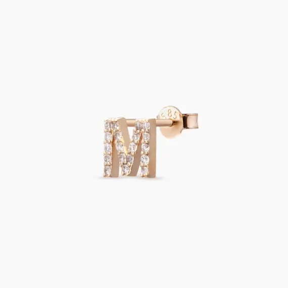 Diamond Rose Gold M Letter Mini Single Earring - 1