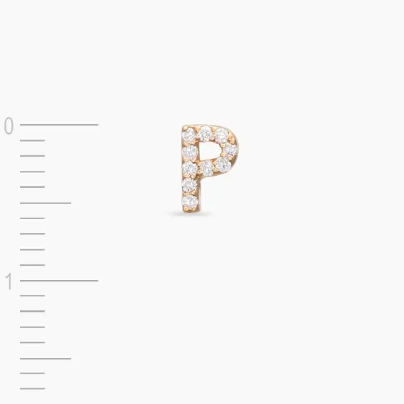 Diamond Rose Gold P Letter Mini Single Earring - 3