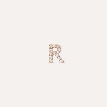 Baguette Cut Diamond Rose Gold R Letter Single Earring