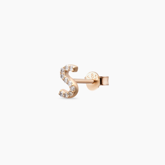 Diamond Rose Gold S Letter Mini Single Earring - Nev Jewellery