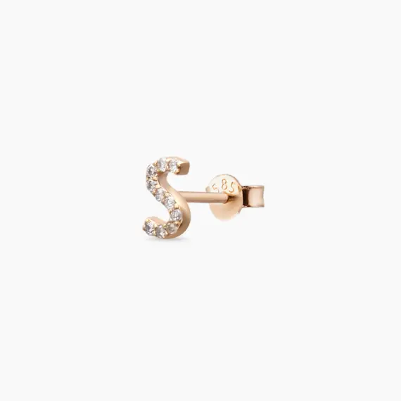 Diamond Rose Gold S Letter Mini Single Earring - 1