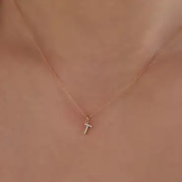 Diamond Rose Gold T Letter Necklace - Nev Jewellery (1)