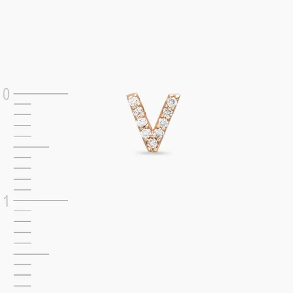 Diamond Rose Gold V Letter Mini Single Earring - 3