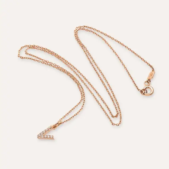Diamond Rose Gold V Letter Necklace - 2
