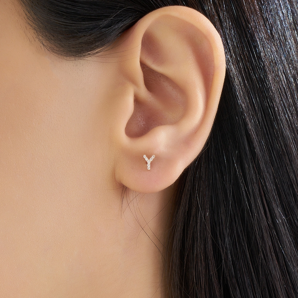 Diamond Rose Gold Y Letter Mini Single Earring - Nev Jewellery (1)