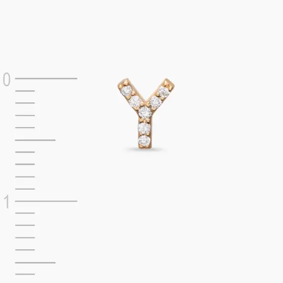 Diamond Rose Gold Y Letter Mini Single Earring - 3