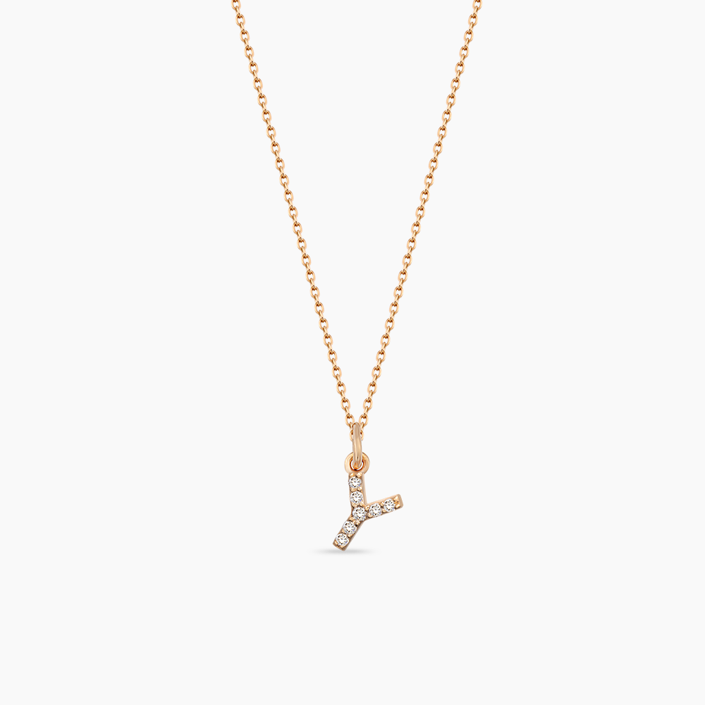 Diamond Rose Gold Y Letter Necklace - 1