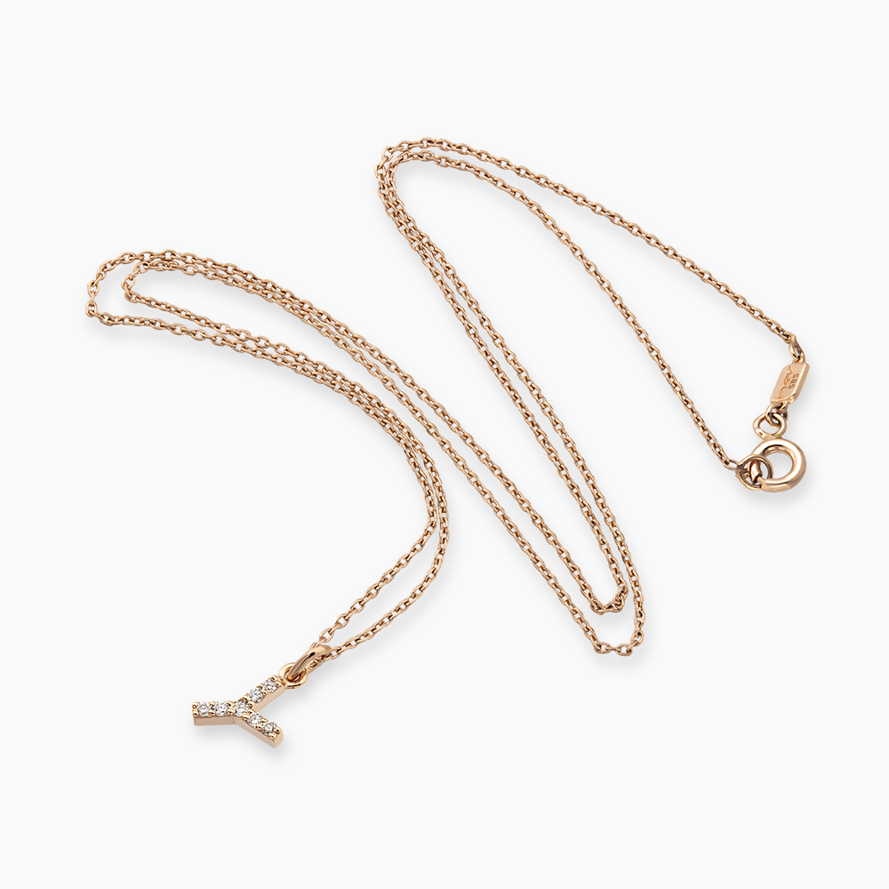 Diamond Rose Gold Y Letter Necklace - 4