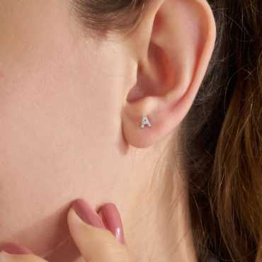 Diamond White Gold A Letter Mini Single Earring - Nev Jewellery (1)
