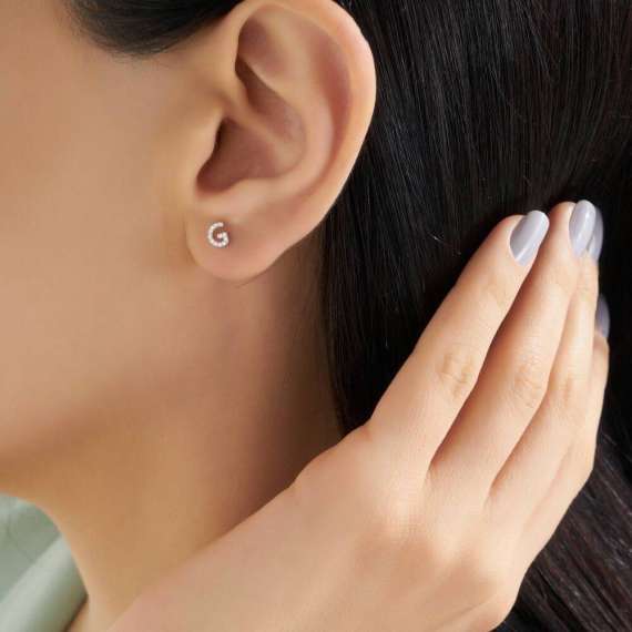 Diamond White Gold G Letter Mini Single Earring - 2