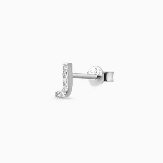 Diamond White Gold J Letter Mini Single Earring - 1