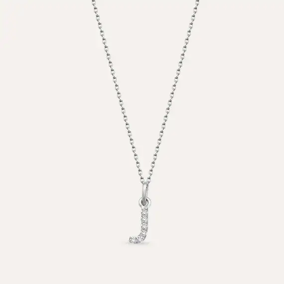 Diamond White Gold J Letter Necklace - 1
