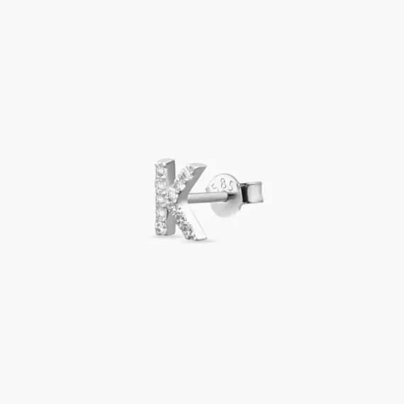 Diamond White Gold K Letter Mini Single Earring - 1