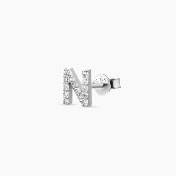 Diamond White Gold N Letter Mini Single Earring - Nev Jewellery