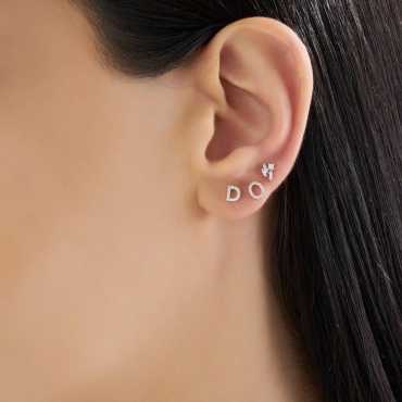 Diamond White Gold O Letter Mini Single Earring - Nev Jewellery (1)