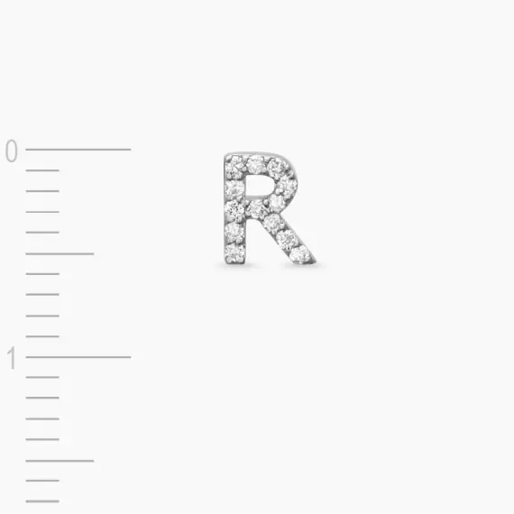 Diamond White Gold R Letter Mini Single Earring - 3
