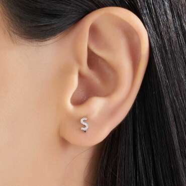 Diamond White Gold Ş Letter Mini Single Earring - Nev Jewellery (1)