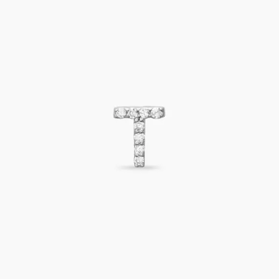 Diamond White Gold T Letter Mini Single Earring - 3