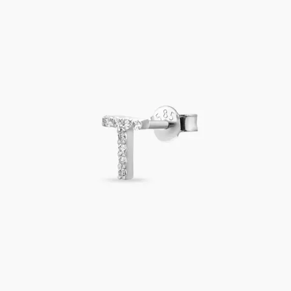 Diamond White Gold T Letter Mini Single Earring - 1