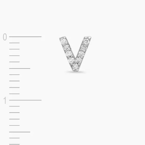 Diamond White Gold V Letter Mini Single Earring - 4