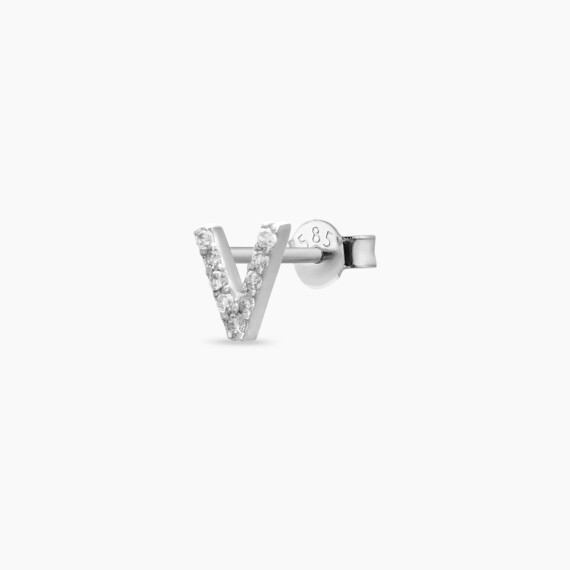 Diamond White Gold V Letter Mini Single Earring - Nev Jewellery
