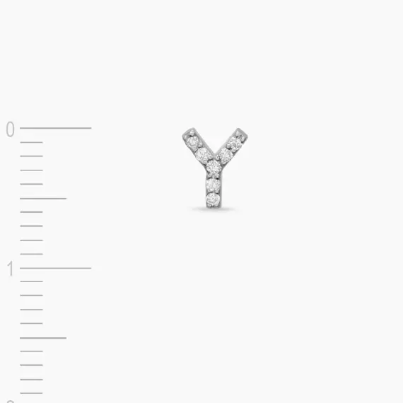 Diamond White Gold Y Letter Mini Single Earring - 3