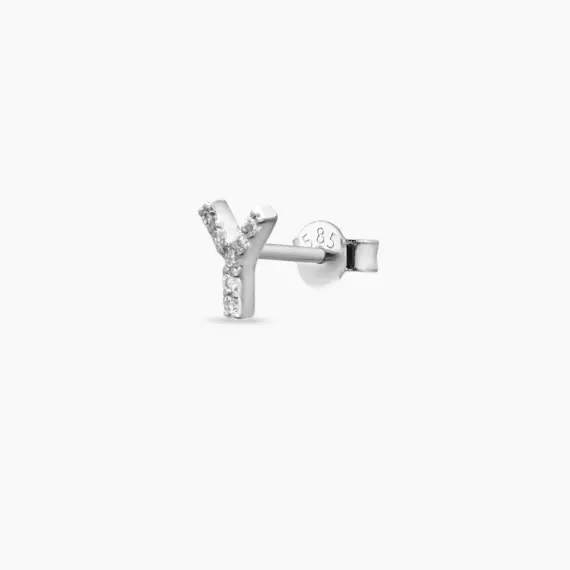 Diamond White Gold Y Letter Mini Single Earring - 1