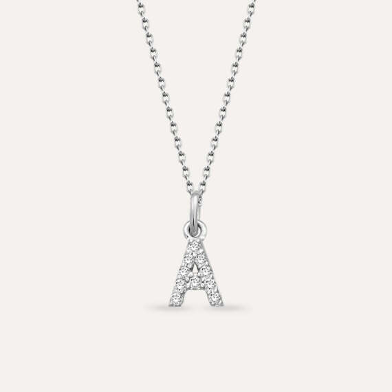 Diamond White Gold A Letter Necklace - 1