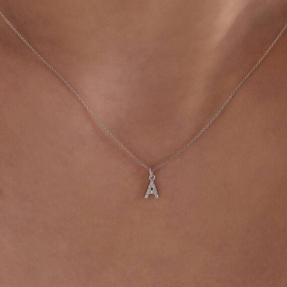 Diamond White Gold A Letter Necklace - 2