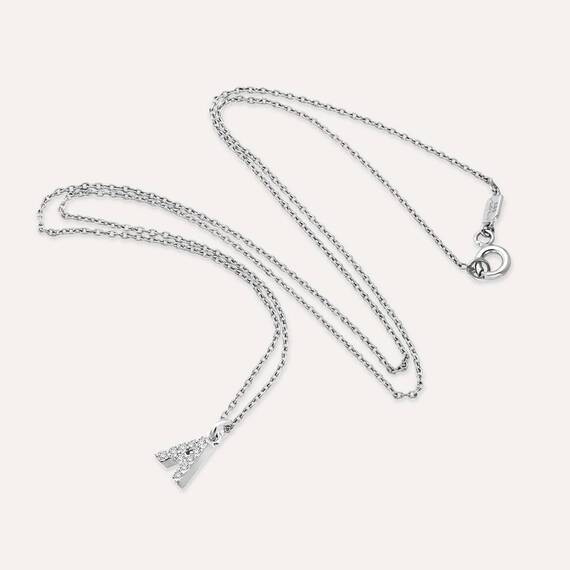 Diamond White Gold A Letter Necklace - 3