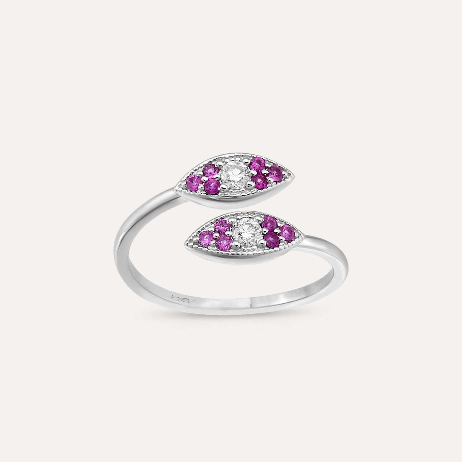 Dina 0.32 CT Pink Safir ve Pırlanta Taşlı Beyaz Altın Yüzük - 1