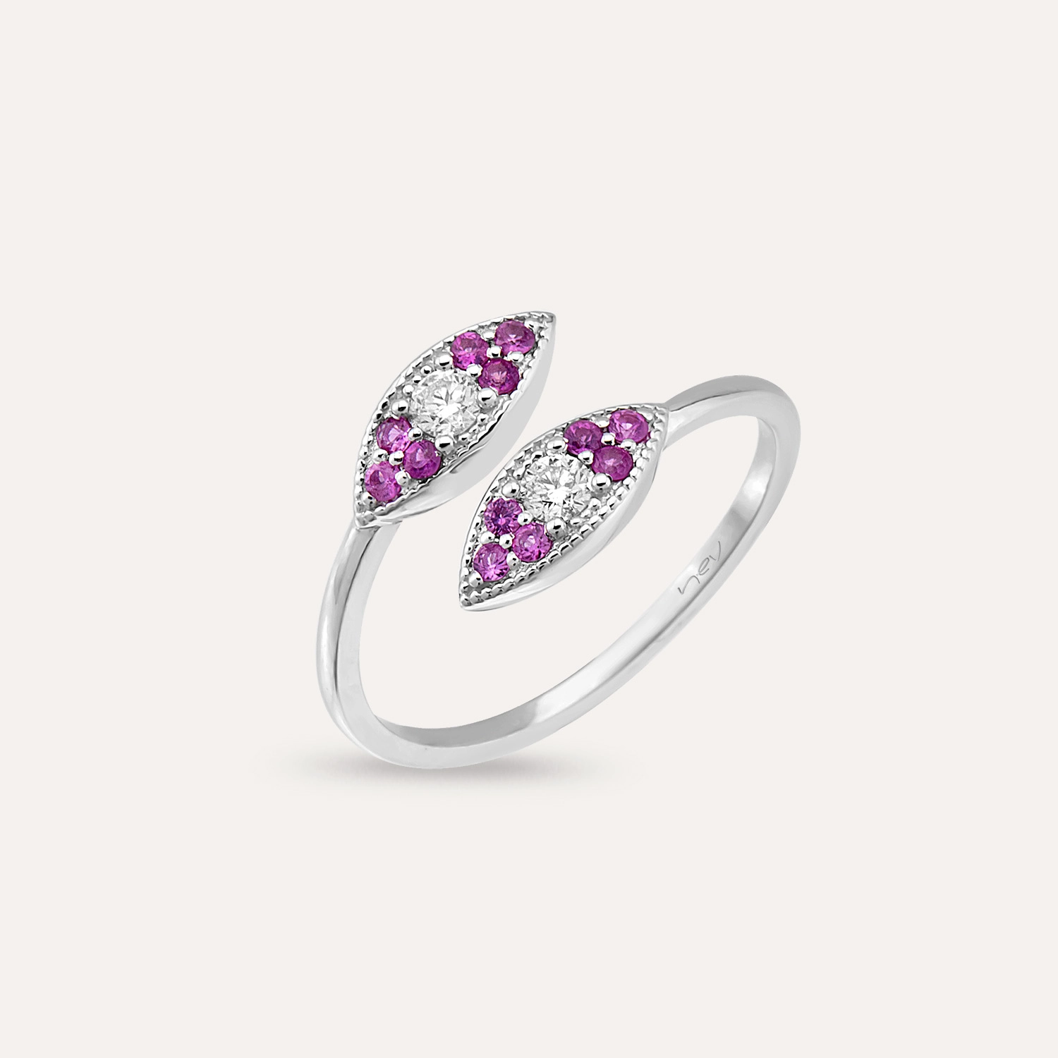 Dina 0.32 CT Pink Sapphire and Diamond White Gold Ring - 3