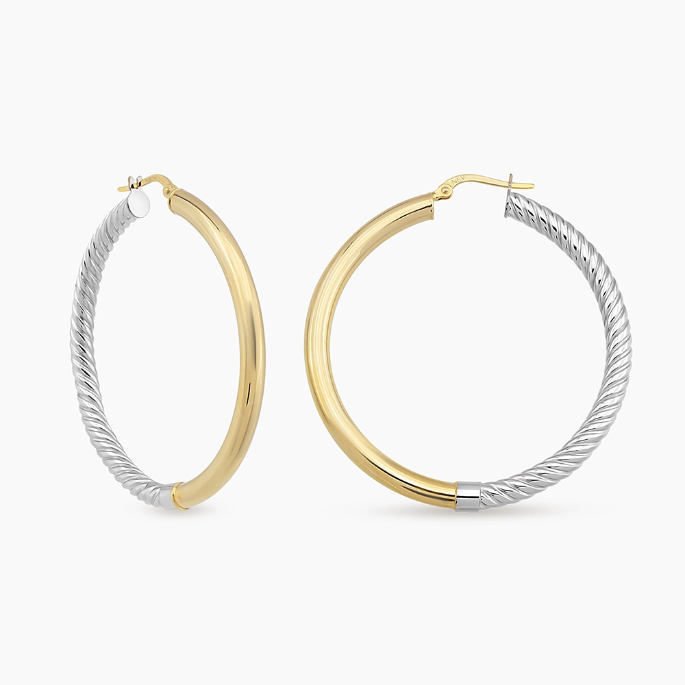 Dioro M Yellow and White Gold Hoop Earrings - 1