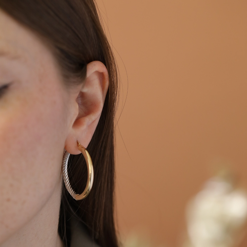 Dioro S Sarı Ve Beyaz Altın Halka Küpe - Nev Jewellery (1)