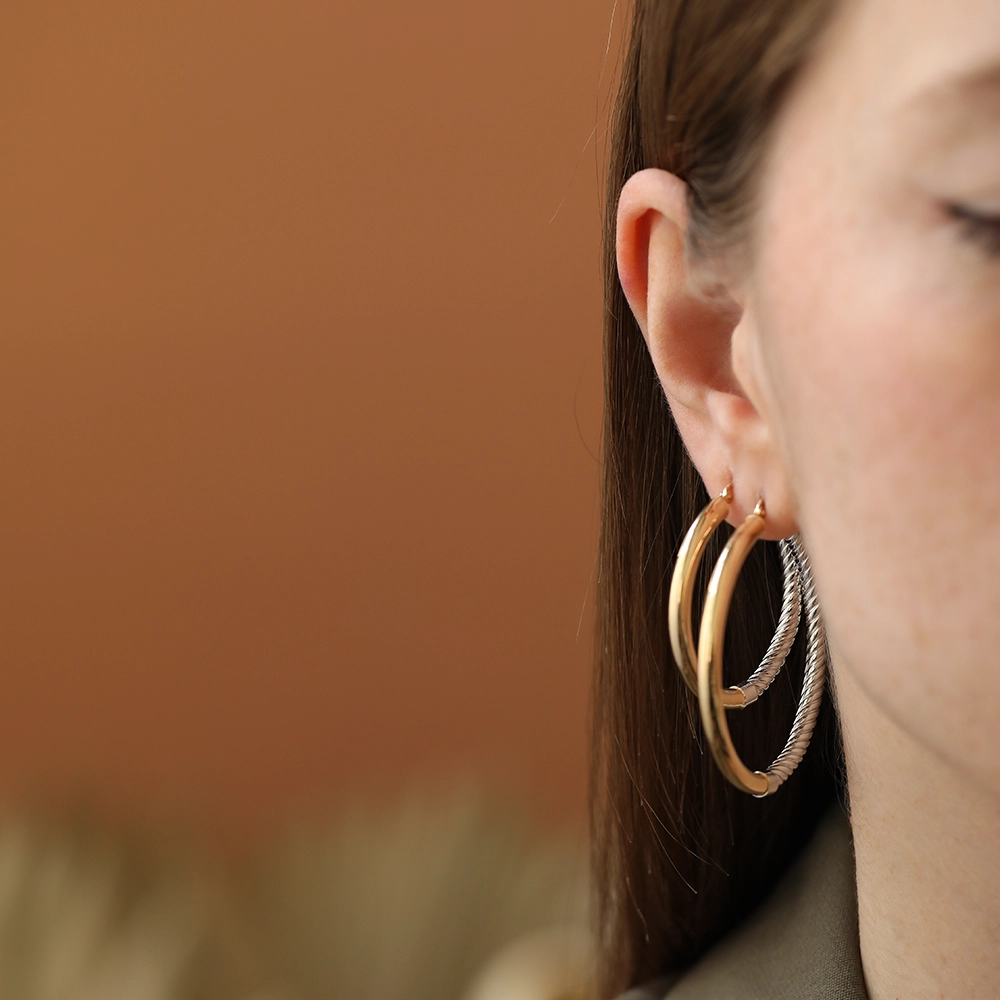 Dioro S Yellow and White Gold Hoop Earrings - 3