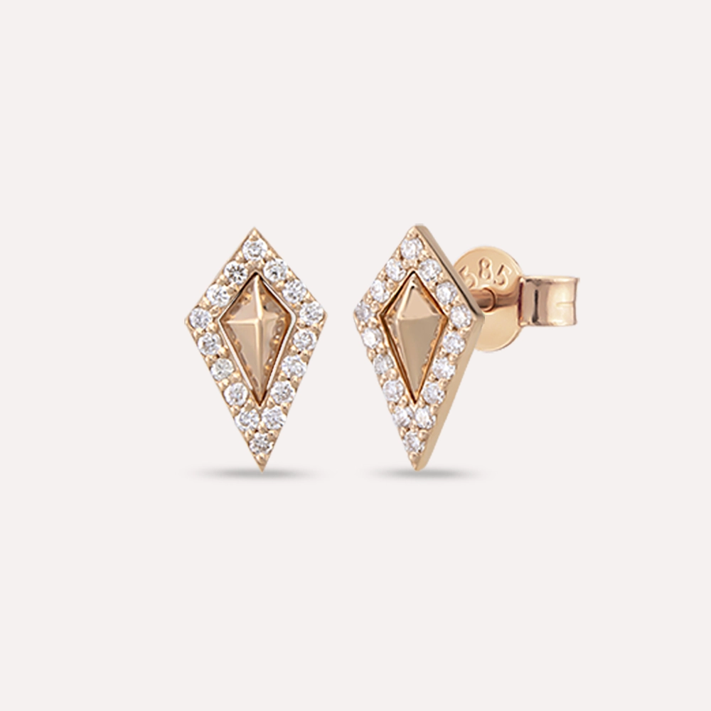 Diya 0.20 CT Pırlanta Taşlı Rose Altın Küpe - Nev Jewellery (1)