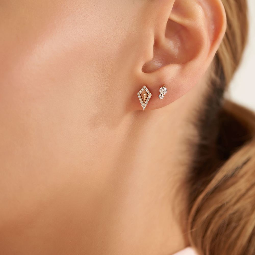 Diya Pırlanta Taşlı Rose Altın Tek Küpe - Nev Jewellery (1)