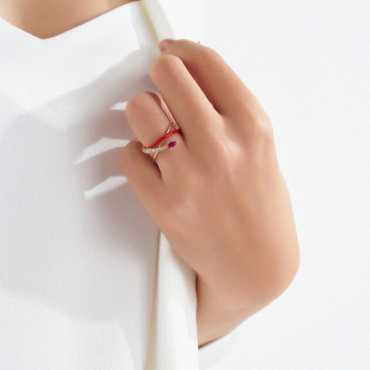 Donel Yakut ve Pırlanta Taşlı Kırmızı Mineli Yüzük - Nev Jewellery