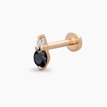 Dots Siyah Pırlanta Taşlı Rose Altın Piercing - Nev Jewellery (1)
