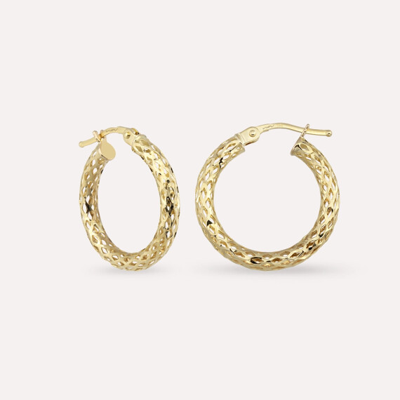 Drew Jr. Sarı Altın Halka Küpe - Nev Jewellery