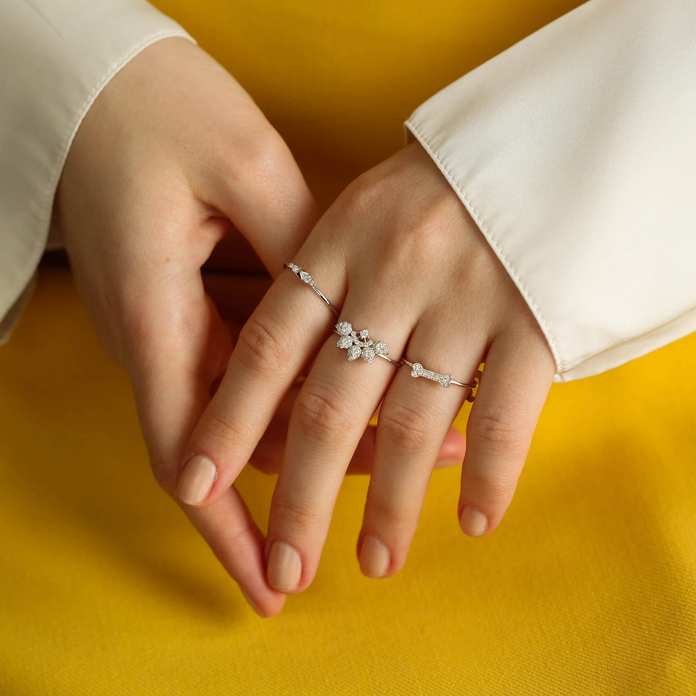 Droopy 0.06 CT Pırlanta Taşlı Beyaz Altın Yüzük - Nev Jewellery (1)