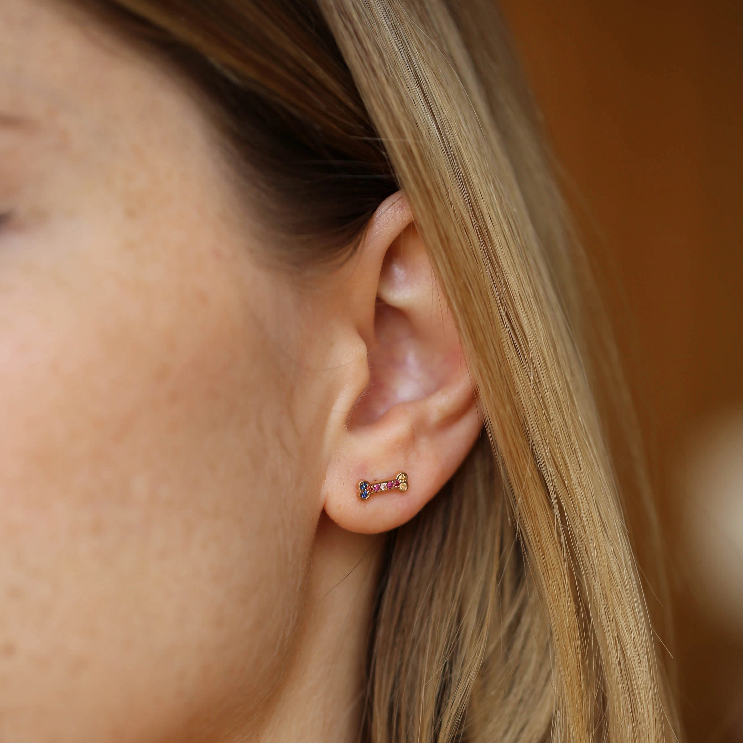 Droopy Multicolor Safir Taşlı Rose Altın Tek Küpe - Nev Jewellery (1)