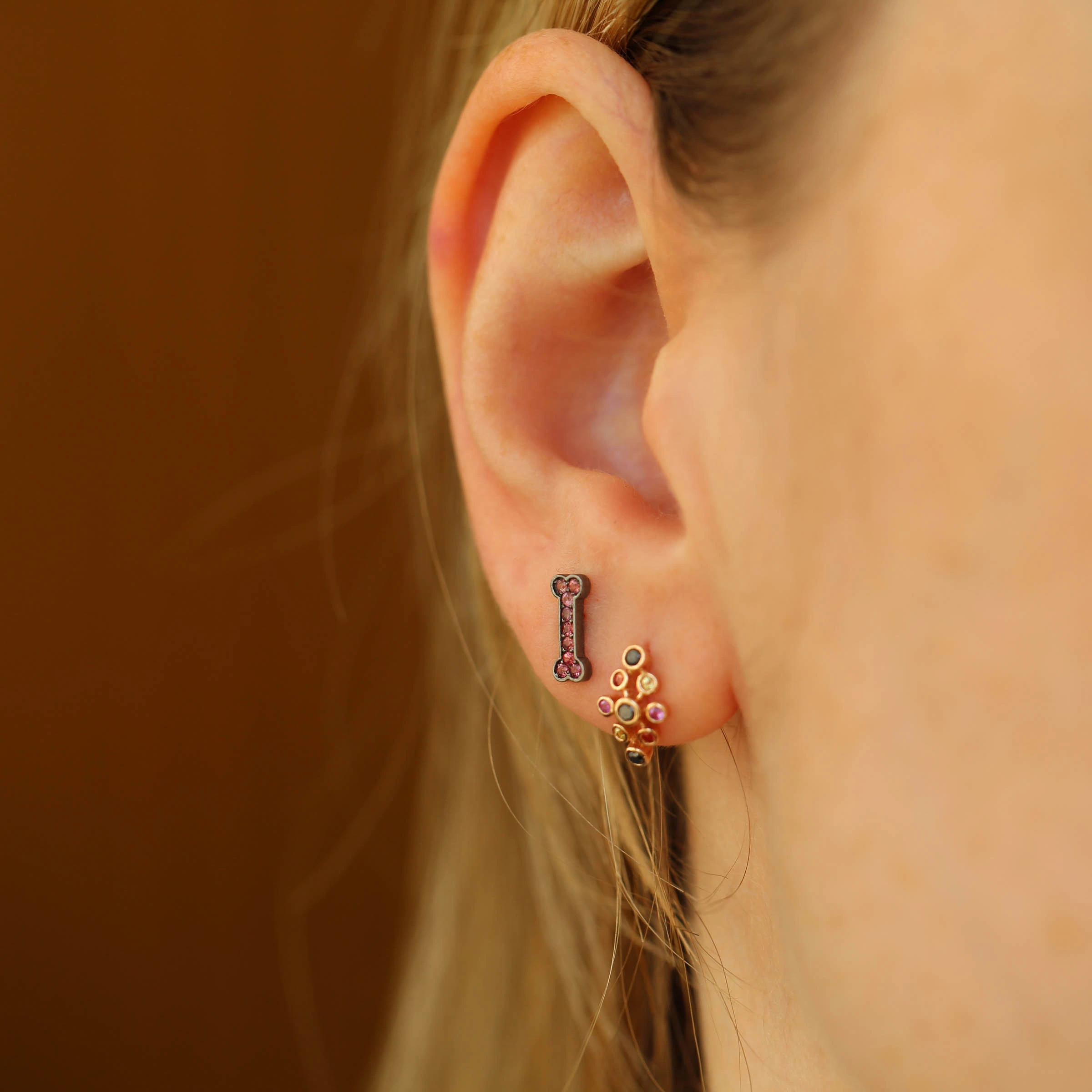 Droopy Pink Safir Taşlı Tek Küpe - Nev Jewellery (1)