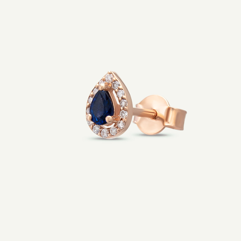Drop 0.21 CT Damla Kesim Safir ve Pırlanta Taşlı Rose Altın Tek Küpe - Nev Jewellery (1)
