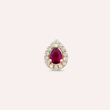 Drop 0.21 CT Pear Cut Ruby and Diamond Single Earring - Nev Jewellery