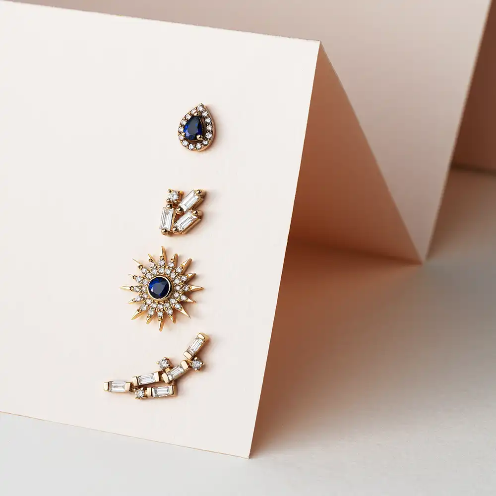 Drop 0.21 CT Pear Cut Sapphire and Diamond Single Earring - 3