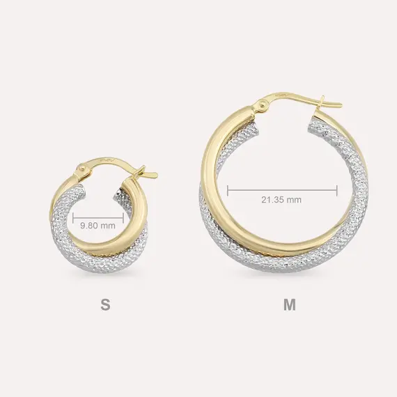 Dual Medium Sarı ve Beyaz Altın Halka Küpe - 5