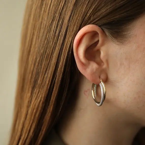 Dual Medium Yellow Gold Hoop Earring - 1