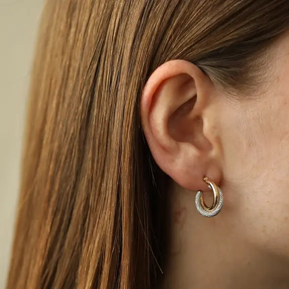 Dual Small Yellow and White Gold Hoop Earring - 1